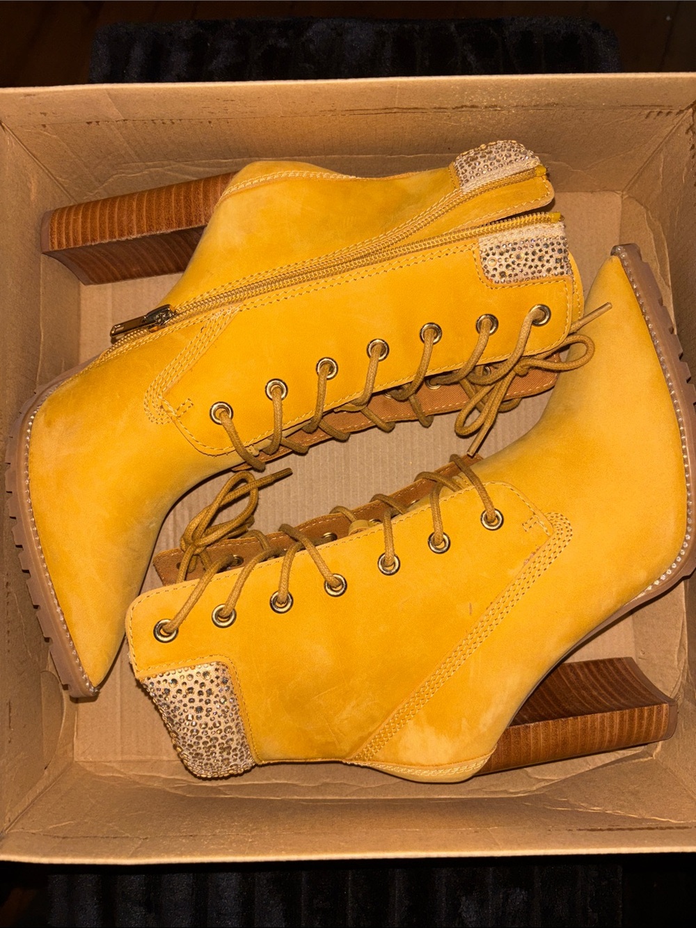 Yellow Lace-Up Suede Ankle Boots with Block Heel